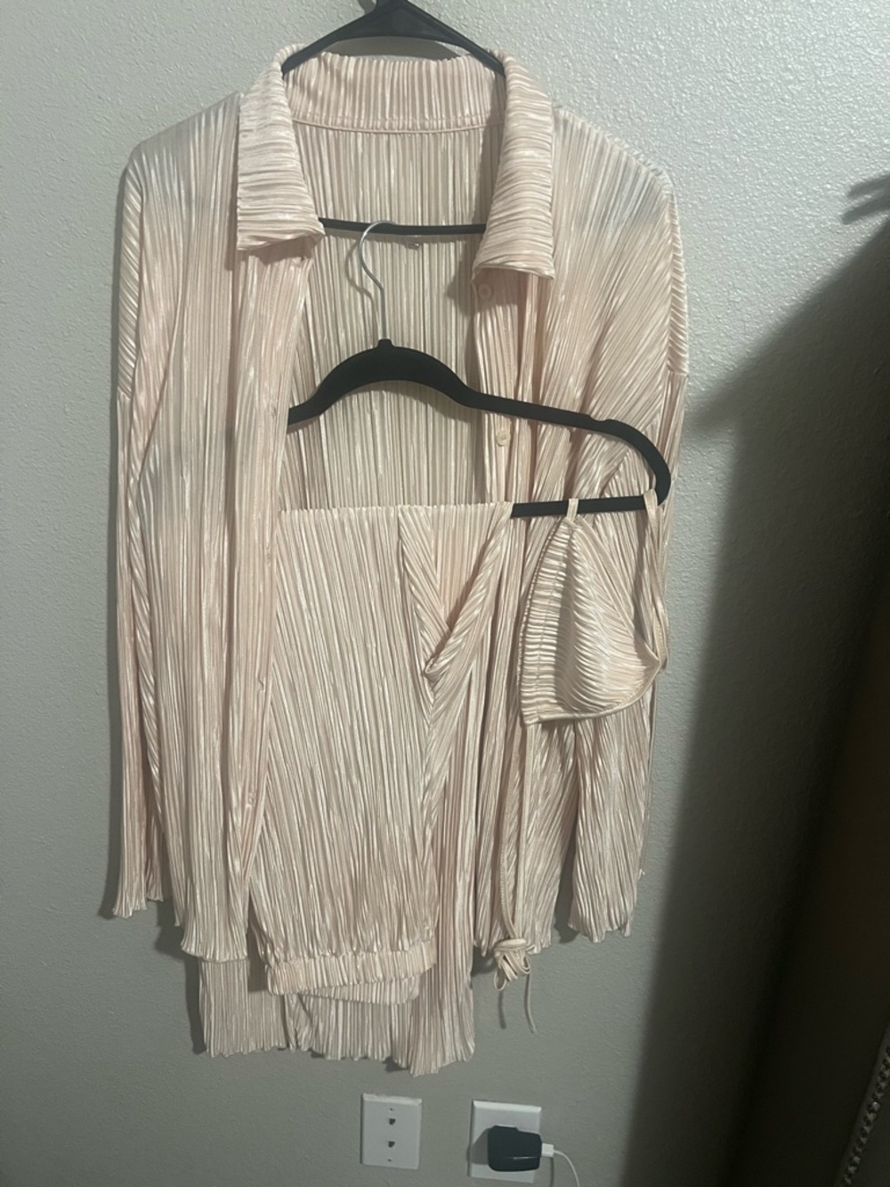 Cream Pleated Straight-Leg Jumpsuit with Matching Shirt